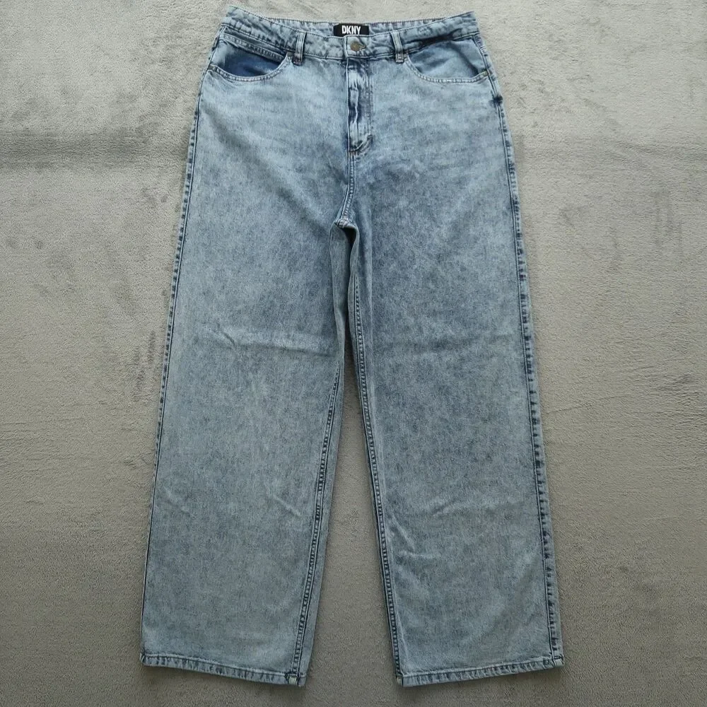 DKNY Jeans Women's Size 32 Blue High-Rise Wide-Leg Denim Pants 30.5